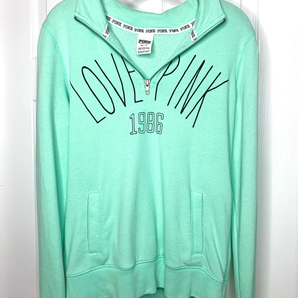 PINK mint colored terry cotton 1/4 zip